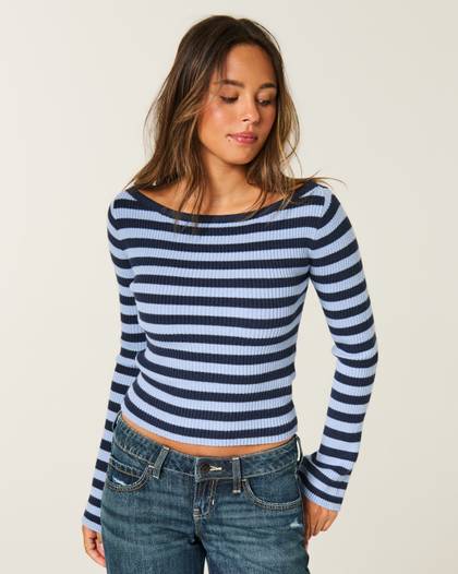 Slash-Neck Bell Sleeve Sweater