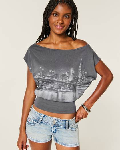Graphic Banded Off-the-Shoulder Top