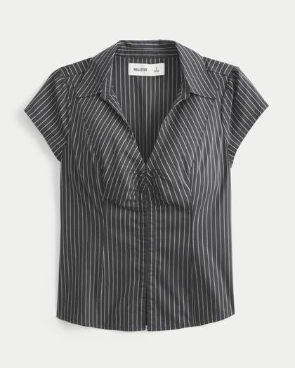 Cinched Hook-and-Eye Short Sleeve Shirt
