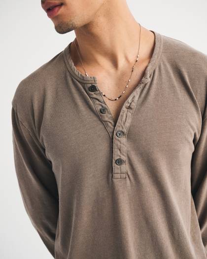 Long-Sleeve Linen-Blend Henley