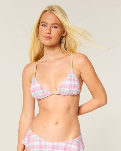 Smocked Over-the-Shoulder Triangle Bikini Top