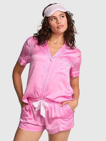 PINK | Elle 3-Piece Satin Eye Mask & Short Pajama Set