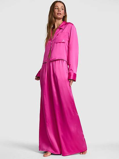 GRWPINK™ Satin Flyaway Long-Sleeve & Pants Pajama Set