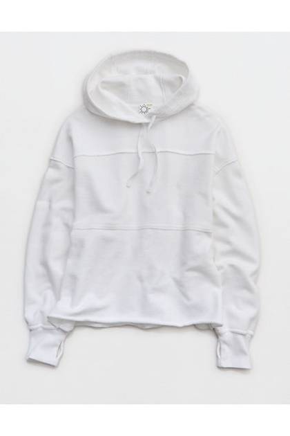 OFFLINE By Aerie Throwback Hoodie White
