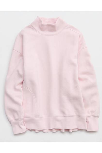 OFFLINE By Aerie Cloud Fleece Oversized Mockneck Sweatshirt Pink Petal