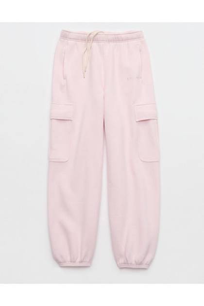 OFFLINE By Aerie Cloud Fleece Baggy Cargo Jogger Pink Petal