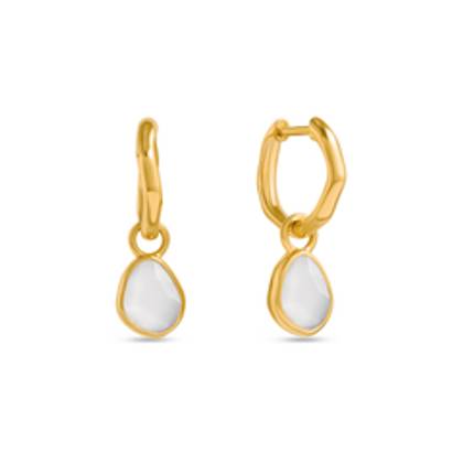 Signature Cut White Quartz Huggie Earrings (Gold)
