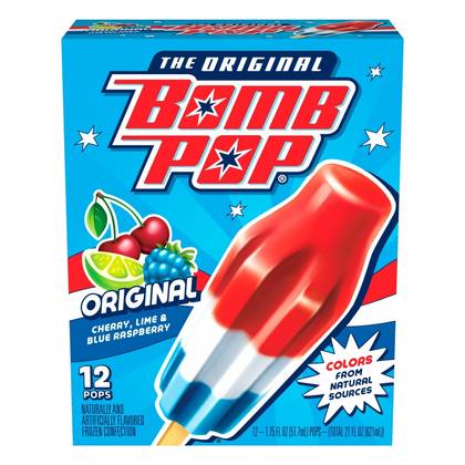 Bomb Pop Original (Cherry, Lime, Blue Raspberry) Frozen Bars - 12pk/21 fl oz