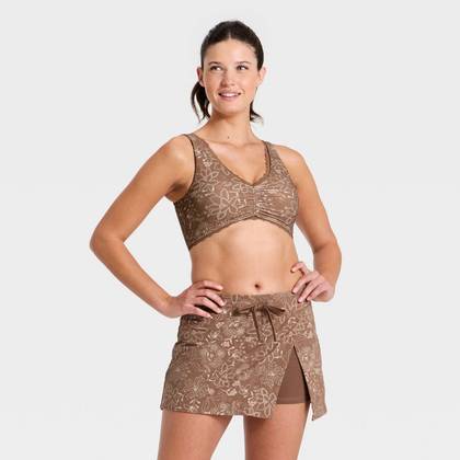 Women's Washed Jersey Lace Trim Reversible Bra - JoyLab™ Light Taupe Floral XXS