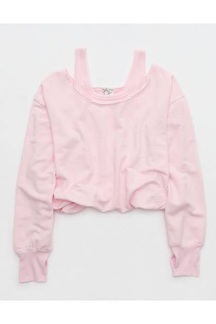 OFFLINE By Aerie OTT Layered Sweatshirt Pink Petal