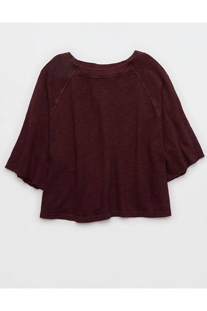 Aerie It's Casual Knit Slub T-Shirt Royal Berry