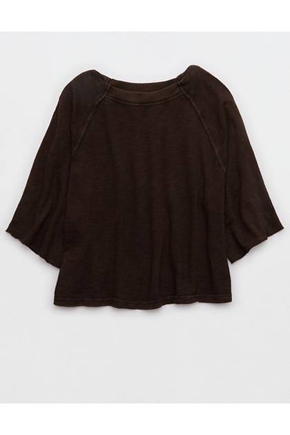 Aerie It's Casual Knit Slub T-Shirt Deep Earth