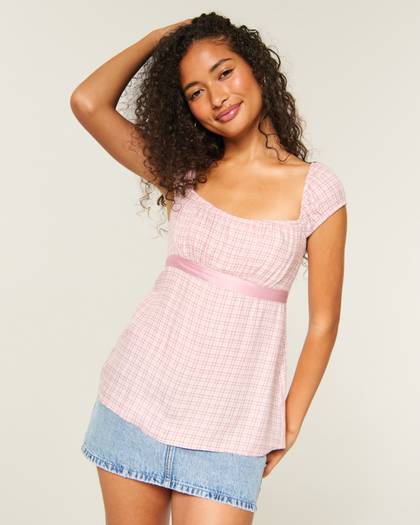 Easy Satin Tie Babydoll Top