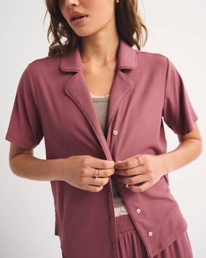 Modal-Blend Lounge Rib Button-Through Shirt