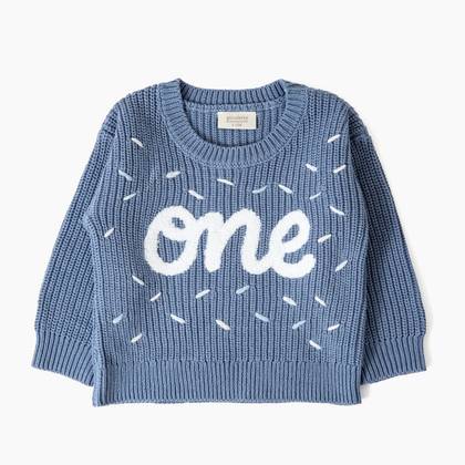 Picolette by Olivia Culpo Baby Boys' first Birthday Long Sleeve Crewneck Pullover Sweater - Blue 6-12M