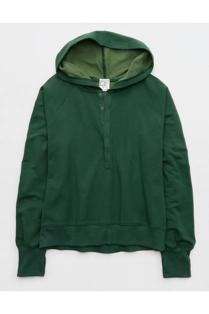 OFFLINE By Aerie OTT Henley Hoodie Rugged Green
