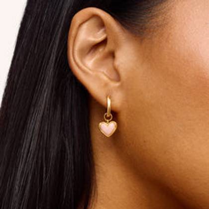 Pale Pink Opal Heart Huggie Earrings (Gold)