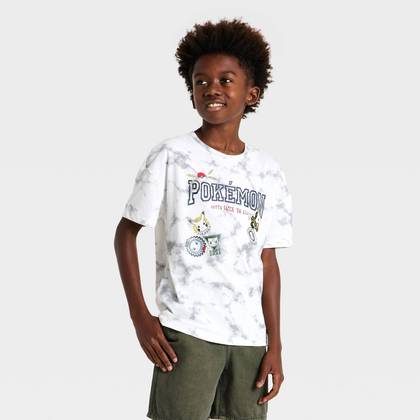 Boys' Pokemon Short Sleeve Tie-Dye Front and Back Graphic T-Shirt - White S