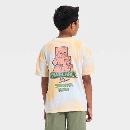 Boys' Minecraft Short Sleeve Front and Back Graphic T-Shirt - White/Peach Orange S