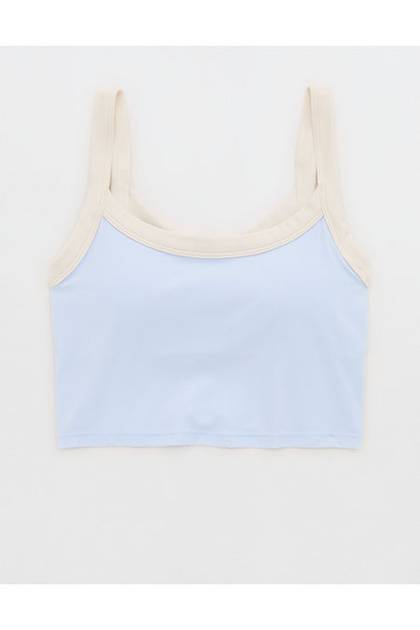 OFFLINE By Aerie Real Me Low Key Ringer Longline Sports Bra Eyelet Blue