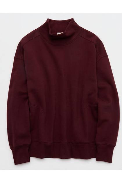 OFFLINE By Aerie Cloud Fleece Oversized Mockneck Sweatshirt Royal Berry