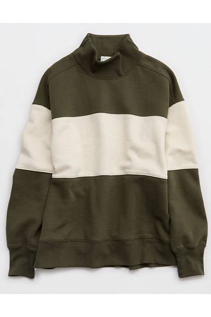 OFFLINE By Aerie Cloud Fleece Oversized Mockneck Sweatshirt Festive Olive