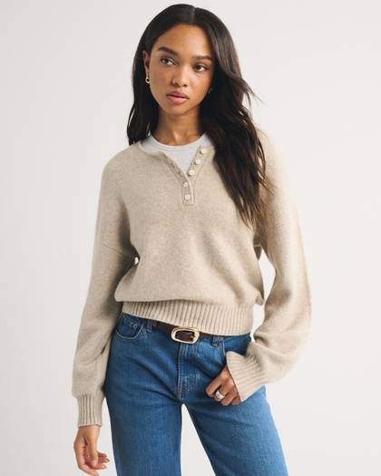 Merino Wool-Blend Henley Sweater