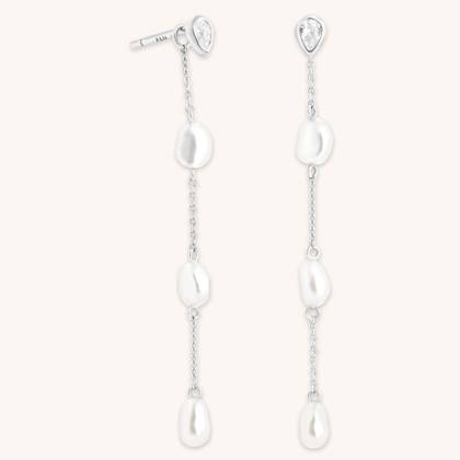 Pearl Chain Drop Studs in Silver