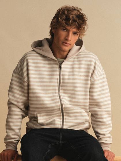 Boxy Zip-Up Logo Hoodie