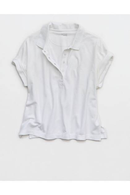 OFFLINE By Aerie Pique Rugby Polo T-Shirt White
