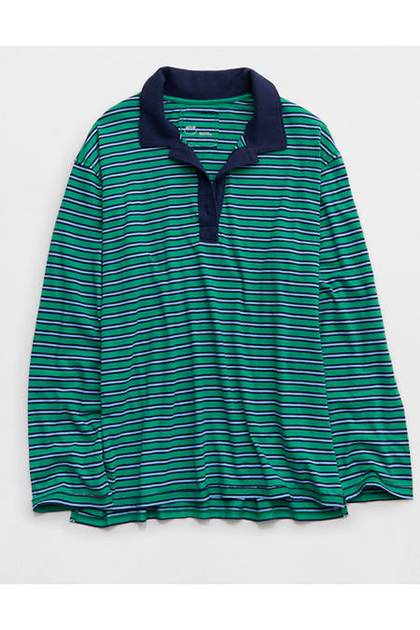 Aerie Cozy Polo Boyfriend T-Shirt Pine