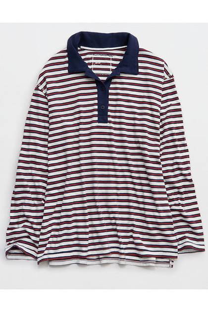 Aerie Cozy Polo Boyfriend T-Shirt Royal Navy