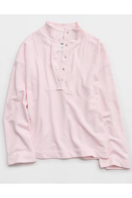 Aerie Quarter Snap Sweatshirt Pink Petal