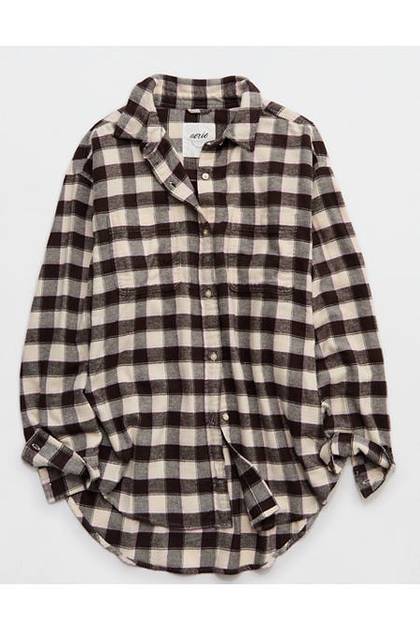 Aerie Anytime Fave Flannel Button Down Shirt Cake Batter