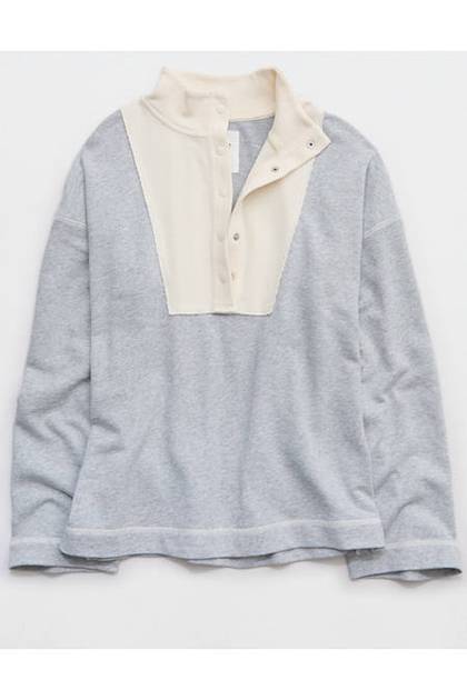 Aerie Quarter Snap Sweatshirt Medium Heather Gray