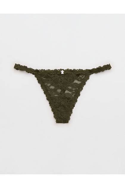 Show Off Vintage Lace String Thong Underwear Festive Olive