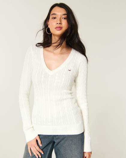 Hollister Ivy Cable-Knit V-Neck Sweater