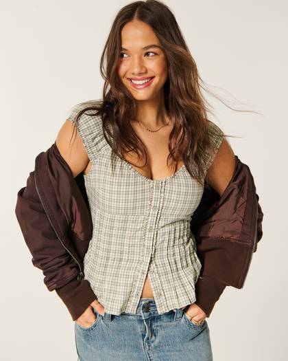 Short-Sleeve Pintuck Top