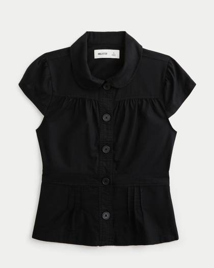 Short Sleeve Twill Peter Pan Collar Shirt