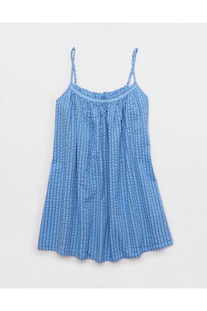 OVERSLEPT by Aerie Seersucker Babydoll Nightie Horizon Sky