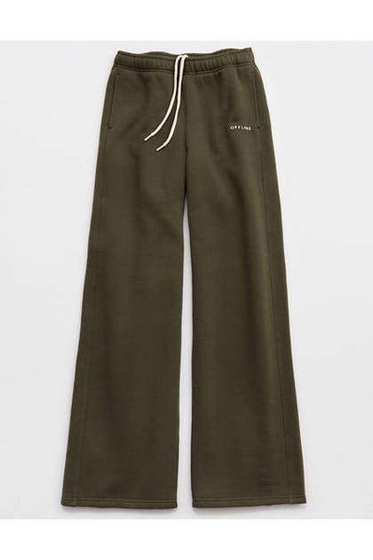 OFFLINE By Aerie Cloud Fleece Trouser Festive Olive
