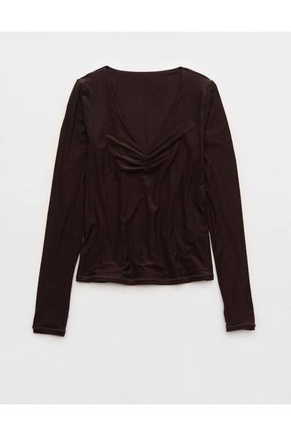 SMOOTHEZ Long Sleeve Ruched Top Deep Earth