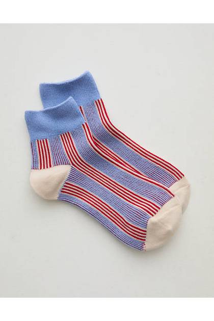 Aerie Striped Quarter Socks Monaco Blue