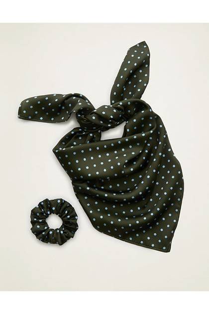 Aerie Satin Headscarf and Scrunchie Festive Olive