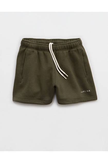 OFFLINE By Aerie 3" Cloud Fleece Short Festive Olive