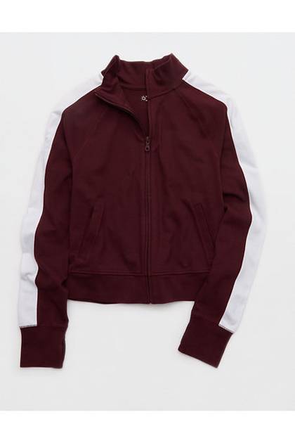 OFFLINE By Aerie Pique Long Sleeve Full Zip Royal Berry