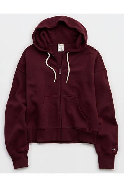 OFFLINE By Aerie Cloud Fleece Classic Full Zip Sweatshirt Royal Berry