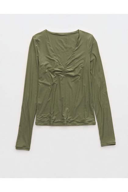 SMOOTHEZ Long Sleeve Ruched Top Olive Fun