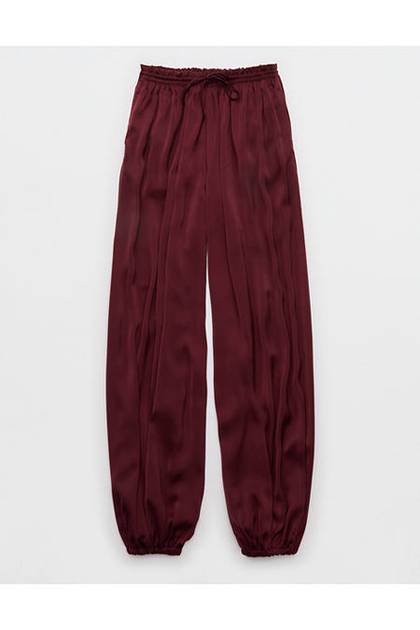 OVERSLEPT by Aerie Liquid Satin Balloon Pant Royal Berry