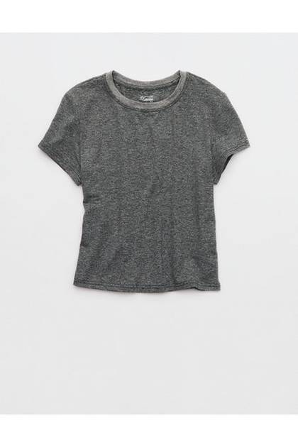 OFFLINE By Aerie Weekend Away Short Sleeve Ringer T-Shirt Dark Heather Gray